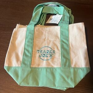 Trader Joe’s Mini Mint Green and Cream Canvas Tote Bag